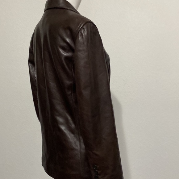 Ann Taylor Super Soft Genuine Leather Button Front Brown Collared Jacket Size 6 - Picture 6 of 10